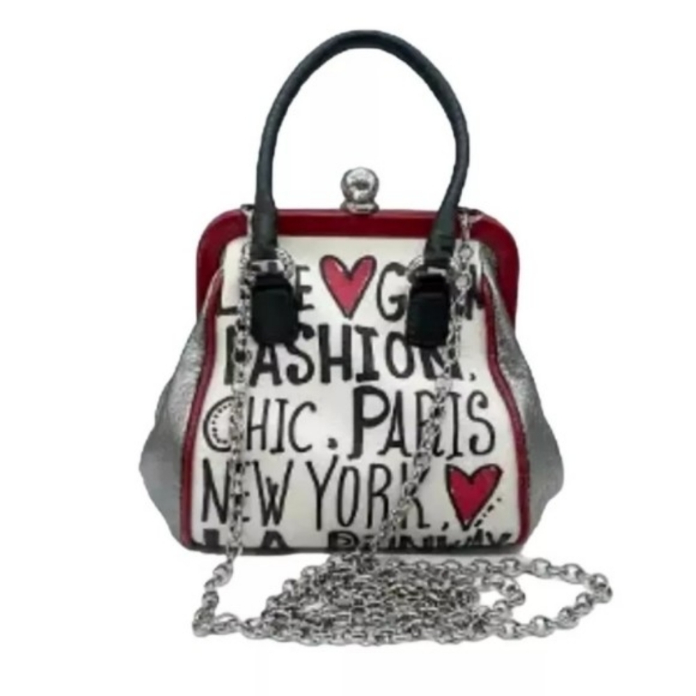 NWOT Retired Brighton Fashionista Glam Small Kiss Lock Graffiti Chain Strap Bag